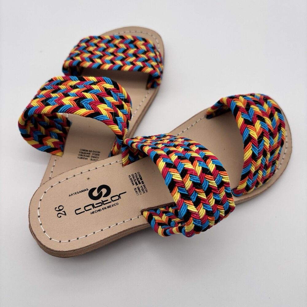 Castor Sandals Womens 26 US 9 Multicolor Woven Braided Slide Mexico